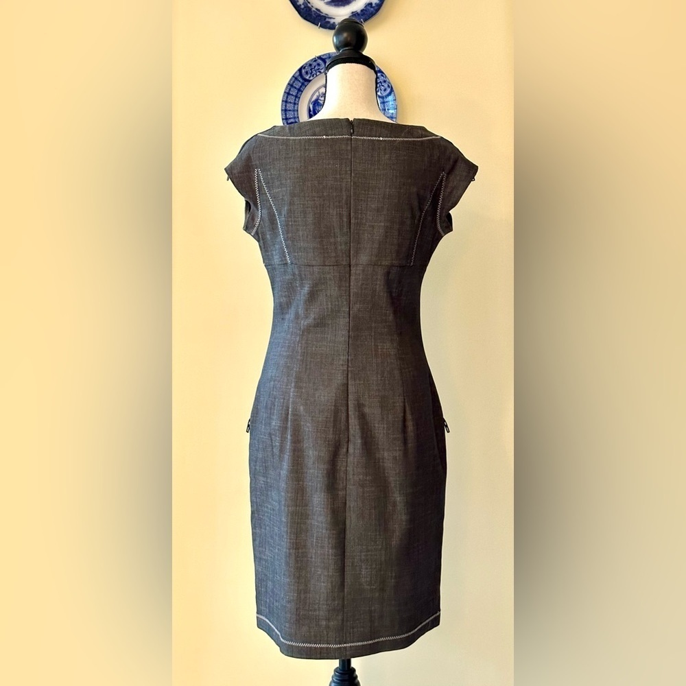 Miss Sixty | Gray Sheath Dress with Wide Neckline, Zippers and Zigzag Stitching - Picture 4 of 12
